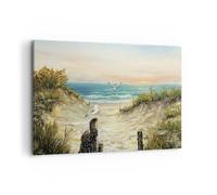 Quadro su Tela 120x80cm Impressionismo Gabbiani Costa Stampe Immagini Murale