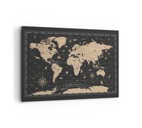 Quadro su Tela 120x80cm Mappa Del Mondo Vintage Retrò Stampe Immagini Murale