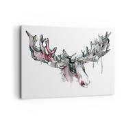 Quadro su Tela 120x80cm Moose colorato testa illustrazione Stampe Murale