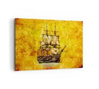 Quadro su Tela 120x80cm Nave pirata oceano tesoro Stampe Immagini Quadri Murale