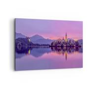 Quadro su Tela 120x80cm Paesaggio Montagna Lago chiesa Stampe Immagini Murale