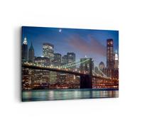 Quadro su Tela 120x80cm Ponte di Brooklyn notte città di New York Stampe Murale