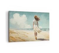 Quadro su Tela 120x80cm Ragazza Spiaggia Camminare Stampe Immagini Quadri Murale
