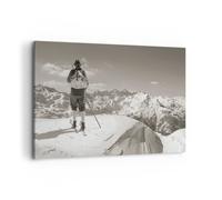 Quadri Moderni Soggiorno Sciatore Baviera Seppia Quadro su Tela 120x80cm Stampe da Parete Camera da Letto Cucina 1 pezzo Wall Art Canvas Grandi XXL Decorazione Murale Grafica Immagini AA120x80-4192