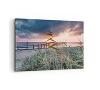 Quadro su Tela 120x80cm Spiaggia Erba Orizzonte Stampe Immagini Quadri Murale