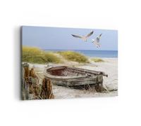 Quadro su Tela 120x80cm Spiaggia gabbiani Łódź Stampe Immagini Quadri Murale