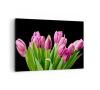 Quadro su Tela 120x80cm Tulipani Bouquet rugiada gocce Stampe Immagini Murale