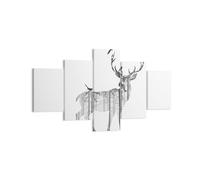 Quadro su Tela 125x70cm Cervo Autunno Foresta Illustrazione Stampe Murale