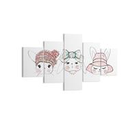 Quadro su Tela 125x70cm Conigli cappelli illustrazione bambini Stampe Murale