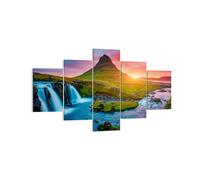 Quadro su Tela Tramonto Cascata Islanda vulcano Stampe da Parete 125x70cm Quadri Moderni Soggiorno Camera da Letto 5 pezzi Piccoli Decorazione Murale Wall Art Canvas Grafica Immagini EA125x70-2963