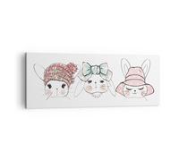 Quadro su Tela 140x50cm Conigli cappelli illustrazione bambini Stampe Murale