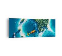 Quadro su Tela 140x50cm Elicottero Oceano isola paradiso Stampe Immagini Murale