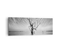 Quadro su Tela 140x50cm In bianco e nero albero lago Stampe Immagini Murale