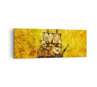 Quadro su Tela 140x50cm Nave pirata oceano tesoro Stampe Immagini Quadri Murale