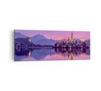 Quadro su Tela 140x50cm Paesaggio Montagna Lago chiesa Stampe Immagini Murale