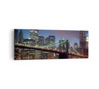 Quadro su Tela 140x50cm Ponte di Brooklyn notte città di New York Stampe Murale