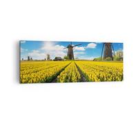 Quadro su Tela 140x50cm Tulipani Mulino a vento Prato paesaggio Stampe Murale