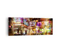 Quadro su Tela 140x50cm Via luci notte illustrazione Stampe Immagini Murale