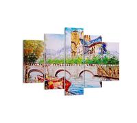 Quadro su Tela 150x100cm Barca fiume ponte disegno Stampe Immagini Quadri Murale
