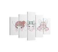 Quadro su Tela 150x100cm Conigli cappelli illustrazione bambini Stampe Murale