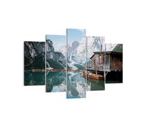 Quadro su Tela 150x100cm Cottage Sopra Il Lago Stampe Immagini Quadri Murale
