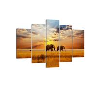 Quadro su Tela 150x100cm Elefanti Safari giungla cespuglio Stampe Murale