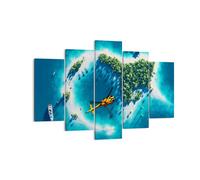 Quadro su Tela 150x100cm Elicottero Oceano isola paradiso Stampe Immagini Murale