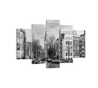 Quadro su Tela 150x100cm In bianco e nero Amsterdam barche Stampe Murale