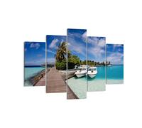 Quadro su Tela 150x100cm Isola maldiviana arcipelago oceano capanna Murale