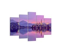Quadro su Tela 150x100cm Paesaggio Montagna Lago chiesa Stampe Immagini Murale