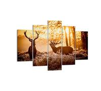 Quadro su Tela 150x100cm Stampe da Parete Cervo erica animale Grandi XXL Decorazione Murale Camera da Letto Cucina Set 5 pezzi Quadri Moderni Soggiorno Grafica Immagini Wall Art Canvas EA150x100-3043