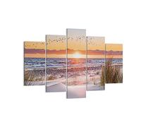 Quadro su Tela 150x100cm Stampe da Parete Sole spiaggia uccelli Grandi Decorazione Murale Camera da Letto Cucina Set 5 pezzi Quadri Moderni Soggiorno Grafica Immagini Wall Art Canvas EA150x100-4727