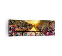 Quadro su Tela 160x50cm Biciclette Canale Amsterdam l'architettura Stampe Murale