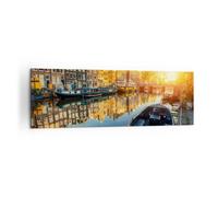 Quadro su Tela 160x50cm Canale barca Amsterdam acqua Stampe Immagini Murale