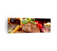 Quadro su Tela 160x50cm Cibo legno fuoco bistecca Stampe Immagini Quadri Murale