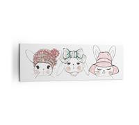 Quadro su Tela 160x50cm Conigli cappelli illustrazione bambini Stampe Murale