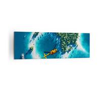 Quadro su Tela 160x50cm Elicottero Oceano isola paradiso Stampe Immagini Murale