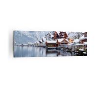 Quadro su Tela 160x50cm Paesaggio Insediamento Di Montagna Inverno Stampe Murale