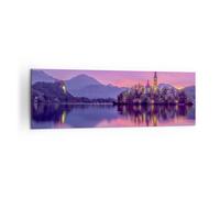 Quadro su Tela 160x50cm Paesaggio Montagna Lago chiesa Stampe Immagini Murale