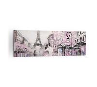 Quadro su Tela 160x50cm Stampe da Parete Paris Percorso Illustrazione Eiffle Grandi Decorazione Murale Camera da Letto 1 pezzo Quadri Moderni Soggiorno Grafica Immagini Wall Art Canvas AB160x50-3149