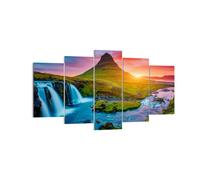 Quadro su Tela 160x85cm Tramonto Cascata Islanda vulcano Stampe Immagini Murale
