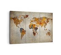 Quadro su Tela 165x110cm Stampe da Parete Mondo mappa continenti geografia Grandi Decorazione Murale Camera da Letto 3 pezzi Quadri Moderni Soggiorno Grafica Immagini Wall Art Canvas CE165x110-2783