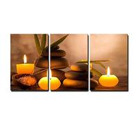 Quadro su tela 3 pezzi - Spa Natura morta con candele aromatiche e pietre zen Decorazione moderna per la casa allungata e cornice Opera d'arte 40x60cm (16x24)x3 con cornice