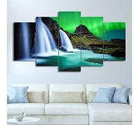 Quadro Su Tela 5 Pezzi Aurora Cade In Islanda Parete Di Arte Della Stanza Della Casa Della Senza Della Pittura Della Tela Decorazione Moderna 150×80 Cm -0L3K+C6K