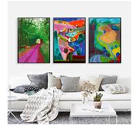Quadro su tela, 50 x 70 cm, 3 pezzi, senza cornice, con paesaggio di David Hockney, poster colorato con arrivo della primavera, pittura su tela, decorazione da parete per soggiorno