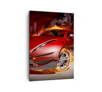 Quadro su Tela 50x70cm Auto Fiamme Rosso Stampe Immagini Quadri Moderni Murale