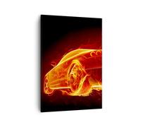 Quadro su Tela 50x70cm Automobile Fuoco Illustrazione Stampe Immagini Murale