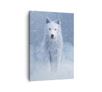 Quadri Moderni Soggiorno Bianco lupo neve Quadro su Tela Verticale 50x70cm Stampe da Parete Camera da Letto Cucina 1 pezzo Wall Art Canvas Piccoli Decorazione Murale Grafica Immagini PA50x70-5006