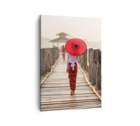 Quadro su Tela 50x70cm Birmania ombrellone ponte Stampe Immagini Quadri Murale