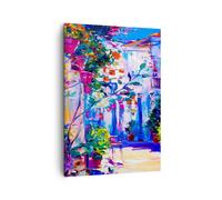 Quadro su Tela 50x70cm Casa fiori strada cielo Stampe Immagini Quadri Murale